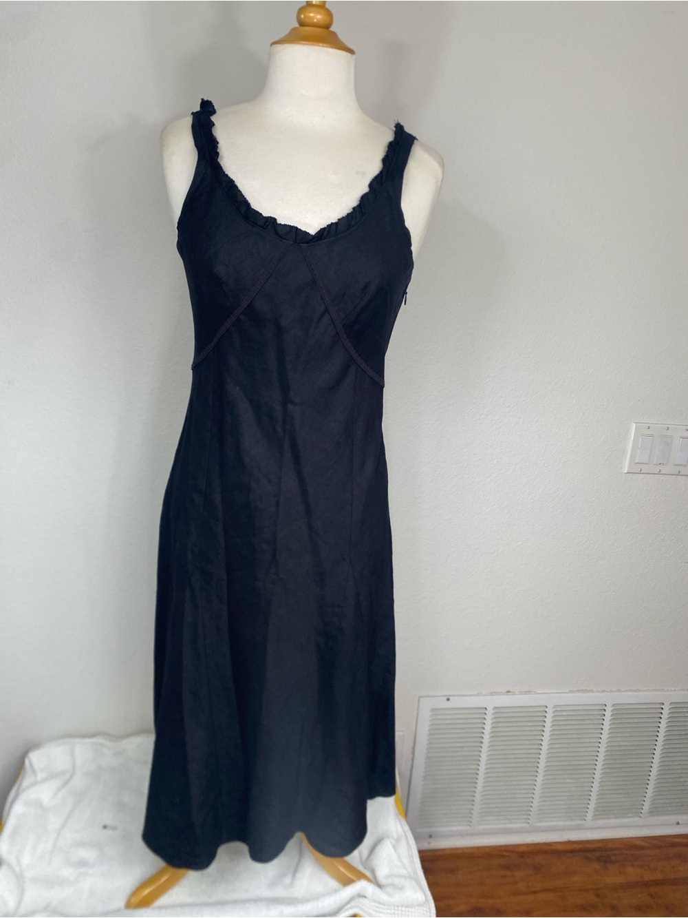 United Colors of Benetton Women's Black Cotton Midi Dress Size Small Cottagecore